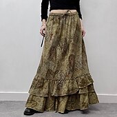 preiswerte Grafische Röcke-Damen Rock Rüschenrock Mode Boho Maxi Mittlere Hüfthöhe Röcke Blumen Rüsche Druck Mikroelastisch Urlaub Straße Braun Sommer Polyester