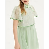 cheap Dresses-Kids Girls&#039; Dress Solid Color Short Sleeve Outdoor Mesh Patchwork Adorable Polyester Knee-length Casual Dress Summer 4 years+ Green