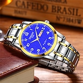 ieftine Ceasuri Quartz-Ceas de mână bărbătesc la modă, cu curea din oțel, cu curea de cuarț, design simplu, cadran circular, calendar dual, impermeabil IPX7, cu lumină de noapte, ceas de afaceri