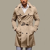 billige Trenchcoat for menn-Herre Overgangsjakke Trenchcoat utendørs Vår &amp; Vinter Polyester Vindtett jakke Yttertøy Klær Gatemote عادي Lomme foran Knaphul Dobbeltkneppet