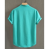 cheap Men's Casual Shirts-Men's Shirt Summer Shirt Casual Shirt Beach Shirt Button Up Shirt Black Blue Army Green Beige Gray Short Sleeve Plain Band Collar Vacation Hawaiian Clothing Apparel Fashion Casual Comfortable