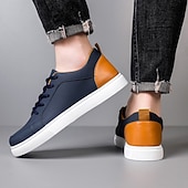 cheap Casual Sneakers-Men's Premium Navy Blue and Orange Faux Leather Sneakers with Fashionable Color Accents for Casual and Athletic Wear