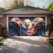 abordables Bannières de Garage et de Porte-Décorations de porte du 4 juillet Couvre-porte de garage Américain Patriote Aigle Bannière extérieure Grand fond pour décorations de garage extérieur à la maison