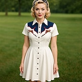 levne Šaty-Retro 50. léta Mini Šaty na šaty Košilové šaty Kovbojka Tlačítko dolů 3D tisk Maškarní kostým Dámské Plesová maškaráda Dovolená Ležérní Čajový dýchánek Dospělé Šaty Léto