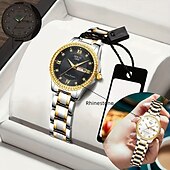 baratos Relógios Quartz-o novo relógio de quartzo luminoso com pulseira de aço com calendário duplo incrustado de diamantes para senhora é um relógio de pulso esportivo simples e versátil
