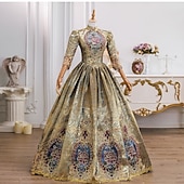 billiga Klänningar-Vintage Rokoko Renässans Maxi Klänningar Vanligt Juliet ärm Prinsessa Brud Plisserad Med volanger Prinsessa Rund hals Maskeradkläder Dam Halloween Karnival Maskerad Prestanda Fest Halloween Vuxen