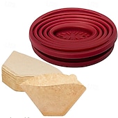 abordables Accessoires à boissons-Filtre à café pliable en caoutchouc avec 40 filtres en papier - Filtre à café pliable, cafetière manuelle rouge facile à utiliser avec 40 filtres en papier non blanchis, filtre à café en papier pour