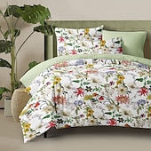 cheap 100% Cotton-Flowers Duvet Cover 100% Cotton Full Size Bedding Set Bed Sets Quilt Cover Soft Lightweight Comforter Cover with 2 Pillowcases for All Season