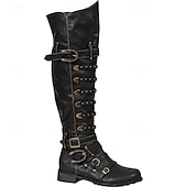 abordables Calzado-Medieval Renacimiento Zapatos Botas hasta la rodilla Botas planas de jazz Hombre Celta Pirata Víspera de Todos los Santos Mascarada Rendimiento LARP Feria Ren Adulto Zapatos