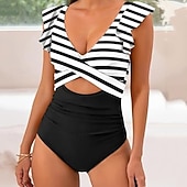 abordables Maillots une pièce et tankinis-Femmes Maillot de bain 1 pièce Dos Nu Découpé Maillot de Bain Fleuri Maillots de Bain Noir Rouge Respirant Séchage Rapide Sans manches - Natation Surf Plongée en apnée Été