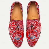 billiga Utsökta broderade skor-Herr Tofflor och Slip-Ons Tofstofflor Promenad PU Läder Jacquard Tyg Andningsfunktion Bekväm Halksäker Loafers Mörkröd Sommar Vår Höst