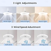 cheap Light Bulbs-E27 LED Ceiling Fan Light Bulb with Remote Control 7.5inch 3 Color Temp Silent Dimmable Fanlight with 3 Fan Speed for Bedroom Dining Room Study