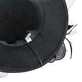 cheap Party Hats-Vintage Fedora Bucket Hat with Removable Mesh Flowers Feathers Elegant Ladies Bowler Hat Winter Warm Wide Brim Church Derby Hat for Wedding Race Banquet