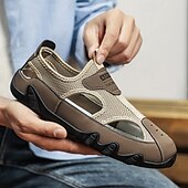 billiga Avslappnade sandaler-Herrsandaler Bruna Mesh-utomhussandaler med justerbara remmar och vadderad sula för vandring, strand och sommaräventyr