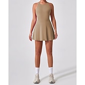 economico Abbigliamento Tennis da donna-Per donna Tinta unita Abito da tennis con pantaloncini e reggiseno incorporati Abito sportivo Senza Maniche Arricciato Traspirante Tennis Pickleball Il giro Vestito Nero Blu marino scuro Marrone