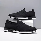 billige Slip-ons og loafers til herrer-Grå strikkede slip-on-sneakers for menn med elastisk passform – pustende, fleksible sko for løping, sport og aktiv livsstil