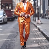 abordables Blazers pour hommes-Homme Ensemble Blazer Scène Fête de mariage Fête / Cocktail Mode Occasionnel Printemps Automne Polyester Uni Boutons Avec Poches Confortable Simple Boutonnage veste Orange