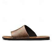 billiga Avslappnade sandaler-Herrsandaler i brunt konstläder med minimalistisk design och komfort, perfekt för vuxna, perfekt för avkoppling inomhus, vardagsbruk, hotellspa