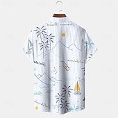 halpa Trooppiset kasvit-Miesten Kookospuu Raidoitettu Trooppiset kasvit Havaiji paita Button Up paita Havaijilaispaita Lyhythihainen Havaijilainen Pyhäpäivä Ranta-asut Kesä Kevät Sänkyjen avaus 3D-tulostus kauluspaidat