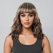 cheap Synthetic Trendy Wigs-Synthetic Wig Water Wave Curly Weave Asymmetrical Neat Bang Machine Made Wig 12 inch A1 Synthetic Hair Women&#039;s Soft Party Classic Blonde