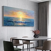 cheap Landscape Paintings-Handmade Original Sunset Ocean Oil Painting On Canvas Abstract Seascape Wall Art for Home Decor With Stretched Frame Without Inner Frame Painting