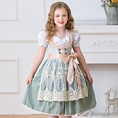 abordables Niños-Oktoberfest Encaje Vestidos Delantal Blusa con falda acampanada Mucama bávaro Alemán Munich prados Chica Carnaval Festival de Cerveza Paño de estilo tradicional