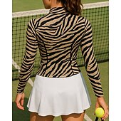 abordables Chemise pour femmes-Femmes Zébré Haut de tennis manche longue Fermeture éclair Impression Évacuation de la transpiration Évacuation de l'Humidité Respirant Tennis Le golf Pickleball Col montant Noir Kaki Vêtements de
