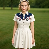 levne Šaty-Retro 50. léta Mini Šaty na šaty Košilové šaty Kovbojka Tlačítko dolů 3D tisk Maškarní kostým Dámské Plesová maškaráda Dovolená Ležérní Čajový dýchánek Dospělé Šaty Léto