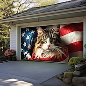 お買い得  ガレージとドアのバナー-4th of Julyドア装飾ガレージドアカバー、アメリカの愛国的なワシの屋外バナー、大規模バックドロップ、ホリデー屋外ガレージドアの家の壁の装飾