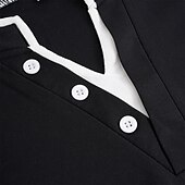 baratos Polo Clássico Masculino-Homens Camisa com gola listrada Manga Curta Decote V Com Recorte Verão Primavera Tecido Moda Básico Moderno Botões duas peças falsas Rua Casual Diário Preto Branco Azul Marinha Top Tee para Homens