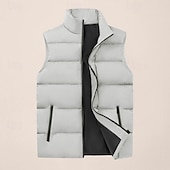 economico Gilet-Per uomo Gilet imbottito Quotidiano Casual Autunno &amp; Inverno Tasca con cerniera Poliestere Confortevole Semplice Cerniera Collo alla coreana Vestibilità regolare Nero Borgogna Cachi Blu scuro Gilet