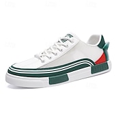 billige Sneakers til herrer-Herre Fritidssko for menn Gange Fritid PU Lær Netting Pustende Bekvem Sklisikker Snøring Svart Grønn / Hvit Sommer Vår