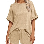 billiga Blusdräkter för kvinnor-Dam Set med shorts Bolero Top Kortärmad Rund hals Ensfärgat Snörning Mode Streetwear Ledigt Dagligen Utomhus Blå Svart Brun Sommar Lös passning