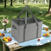 baratos Arrumação e Organização-Sacolas de compras reutilizáveis, cesta de piquenique dobrável, bolsa de armazenamento de viagem portátil, cesta de compras portátil de tecido não tecido, organizador de frutas e vegetais dobrável