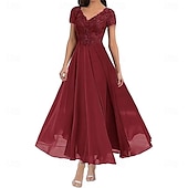 preiswerte Bodenlänge-A-Linie Brautmutterkleid Elegant V Ausschnitt Bodenlang Polyester Kurzarm mit Einfarbig 2025