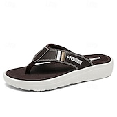 cheap Vacation Sandals-Men&#039;s Black Thick Sole Flip Flops with Soft Footbed and Fashion Strap Design for Adults Comfortable Summer Slippers for Beach Vacation Poolside Lounge Daily Shower Use