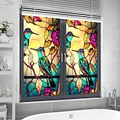 abordables Pegatinas de pared-Pegatina de ventana retro con diseño de flores y pájaros, de PVC, electrostática, no adhesiva, extraíble, con patrón de colores aleatorios.