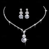 abordables Parures de Bijoux-Ensembles de bijoux de mariée 1 ensemble de boucles d&#039;oreilles en zircon et strass, collier pour femmes, ensemble de bijoux élégant et doux pour fête de mariage