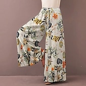 economico Pantaloni in cotone e lino con grafica-Per donna Pantaloni ispirati al lino Gamba larga Pantaloni Palazzo Streetwear Boho Lunghezza intera Misura del girovita medio Fiore Elastico in vita Traspirante Confortevole Micro-elastico All&#039;aperto