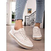 baratos Ténis de mulher-Tênis feminino branco e rosa com plataforma de glitter arco-íris, calçado casual com cadarço para uso diário e encontros