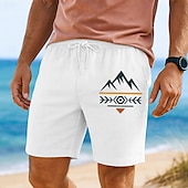 baratos Feriado-Homens Calção Shorts de verão Shorts de praia Com Cordão Cintura elástica Imprimir Geométrica Conforto Respirável Comprimento do joelho Ao ar livre Feriado Para Noite Férias Havaiana Branco Verde