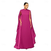 economico Matrimonio Informale / Di Giorno-Abiti A-Line Quinceanera elegante abito formale matrimonio lunghezza al pavimento maniche lunghe scollo alto chiffon con pieghe