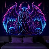 זול שטיחי קיר של Blacklight-שטיח קיר בחושך קופץ באור מסיבת זוהר מגיב ל-UV דמונים טריפיים ערפיל תלוי אמנות קיר מראה לסלון חדר שינה