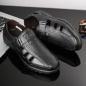 baratos Sandálias de vestir-Men's Sandals Walking Casual PU Leather Breathable Comfortable Slip Resistant Buckle Black Brown Summer Spring Fall