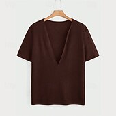 זול חולצות טריקו קז&#039;ואל לגברים-בגדי ריקוד גברים טי וופל חולצה קצרה טי שירטס חולצה עם שרוולים קצרים שרוולים קצרים V עמוק קיץ אחיד אופנתי מעצב בסיסי סרוג חופשה רחוב ליציאה שחור אדום כחול נייבי חולצה עליונה לגברים