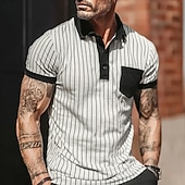 ieftine Polo clasic pentru bărbați-Bărbați Benzi verticale Polo Manșon scurt Răsfrânt Casul Zilnic Îmbrăcăminte Atletică Casul / Zilnic Nasturi Buzunar Vară Albastru ou de Măcăleandru Alb