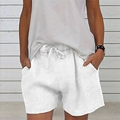 economico Pantaloni in lino e cotone semplici-Per donna Shorts Shorts da Spiaggia Pantaloni Palazzo Moda Streetwear Comfort Corto Vita Alta Semplice Elastico in vita Comodo All&#039;aperto Confortevole Streetwear Abbigliamento quotidiano Uscire