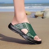 cheap Vacation Sandals-Men&#039;s Copper Faux Leather Slide Sandals with Embossed Crocodile Pattern and Black Cushioned Sole – Stylish Slip-On Sandals for Indoor Lounge, Poolside Relaxation, or Resort Wear