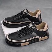 billige Sneakers til herrer-Herre Fritidssko for menn Gange Fritid PU Lær Netting Pustende Bekvem Sklisikker Snøring Svart Grønn / Hvit Sommer Vår
