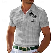economico Vacanza-Per uomo Polo Maglia da golf All&#039;aperto Abbigliamento quotidiano Bavero Manica Corta Moda Hawaiano Albero di Cocco Stampato Estate Vestibilità regolare Nero Bianco Giallo Vino Azzurro cielo Grigio